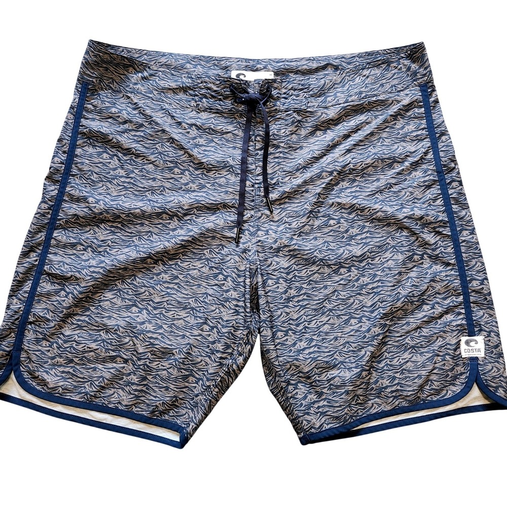 Costa Del Mar Board Shorts Mens 38 Wave Print Blue Performance Swim Trunks